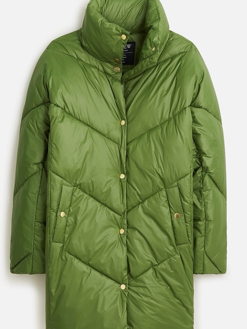 J. Crew Olive Green Long Chevron Puffer Coat
